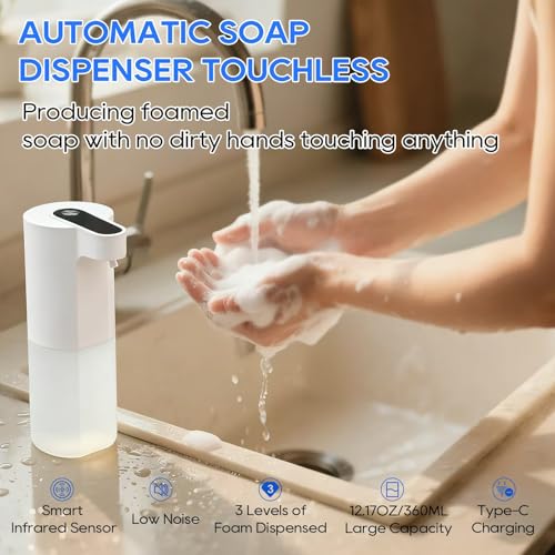 Automatic Soap Dispenser Touchless, Liquid & Foaming Soap Dispensers, USB Rechargeable Smart Hand Soap Dispenser, 3-Level Adjustable, 12.2oz/360ml (Gel Version and Foam Version) - color: Gel Version and Foam Version