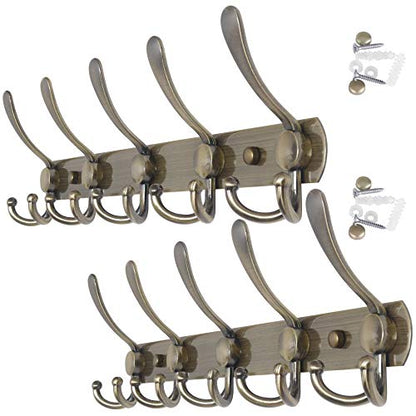 WEBI Coat Rack Wall Mount,Coat Hanger Wall,Coat Hooks Wall Mounted,Hook Rack Rail,5 Triple Hooks for Hanging Clothes,Hats,Jacket,Bronze,2 Packs - color: Bronze, size: 2 Pack