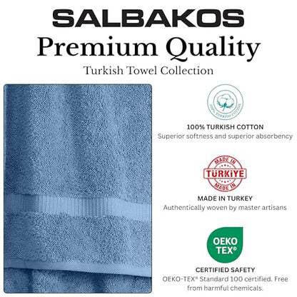 SALBAKOS 100% Turkish Cotton Bathroom Towel Set of 6-Piece, Blue | 630 Gsm Thick Super Soft Highly Absorbent 2 Bath + 2 Hand + 2 Washcloth Towels Sets, Giftable, Hotel Quality, Made in Turkey - color: Blue, size: 6 Piece Towel Set