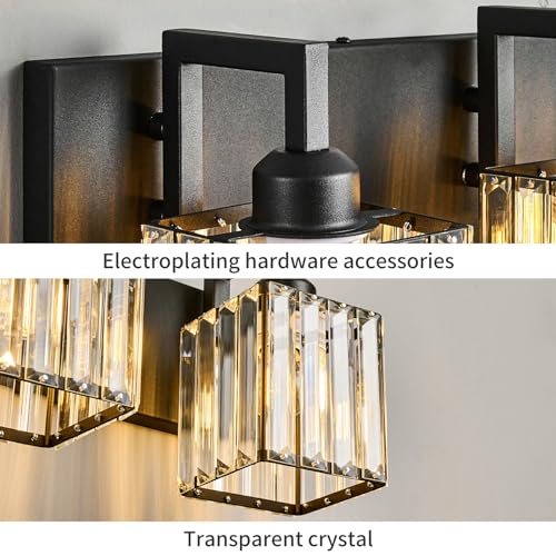 Modern Bathroom Vanity Light 3-Lights Black Crystal Wall Lamp Bathroom Modern Crystal Vanity Lighting - color: Black Crooked, size: 3-light