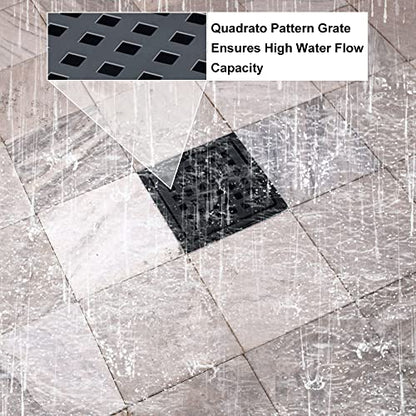 4 inch Square Shower Drain with Removable Cover Grid Grate,SUS 304 Stainless Steel Tile in Floor Drain,Matte Black - color: Matte Black (Without Drain Base/Adapter)