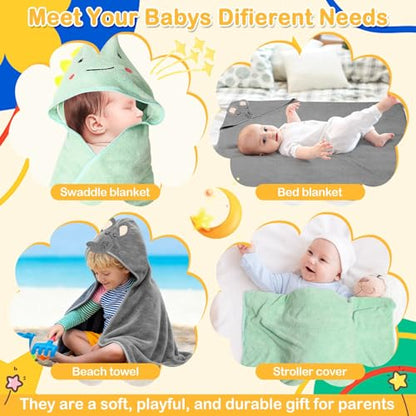 12 Pcs Baby Towel Set, Soft Baby Bath Towels and Washcloths Set, 2 Pcs Hooded Baby Towel, 2 Pcs Baby Burp Cloths and 8 Pcs Baby Washcloths for Infants, Toddlers and Kids (Dinosaurs & Elephants) - color: Dinosaurs & Elephants-12pcs