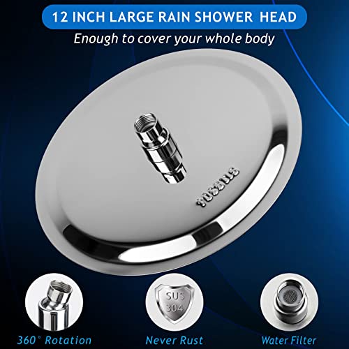 Voolan Rain Shower Head, High Flow Large Rainfall Showerhead Made of All Metal Stainless Steel, Waterfall Body Covering, Universal Wall and Ceiling Mount (12 Inch, Chrome) - color: Chrome, size: 12 Inch