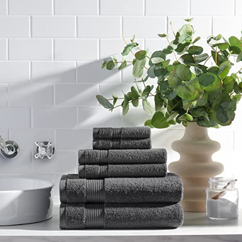 Arkwright Solid 6 Piece Bath Towel Set, 100% Cotton 600 GSM Soft Absorbent Bathroom Towels for Hotel, Spa or Vacation Rental, Pewter Grey (2 Bath Towels, 2 Hand Towels, 2 Washcloths) - color: Pewter Grey