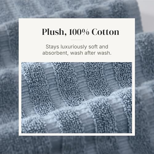 Modern Threads 6 Piece Bath Towel Set – Bathroom Set with 2 Bath Towels, 2 Hand Towels, and 2 Wash Cloths – 100% Cotton, Super Absorbent & Extra Soft – Reversible Natural Vine (Blue) - color: Blue