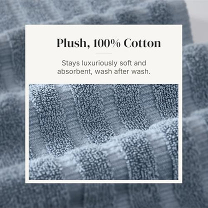 Modern Threads 6 Piece Bath Towel Set – Bathroom Set with 2 Bath Towels, 2 Hand Towels, and 2 Wash Cloths – 100% Cotton, Super Absorbent & Extra Soft – Reversible Natural Vine (Blue) - color: Blue