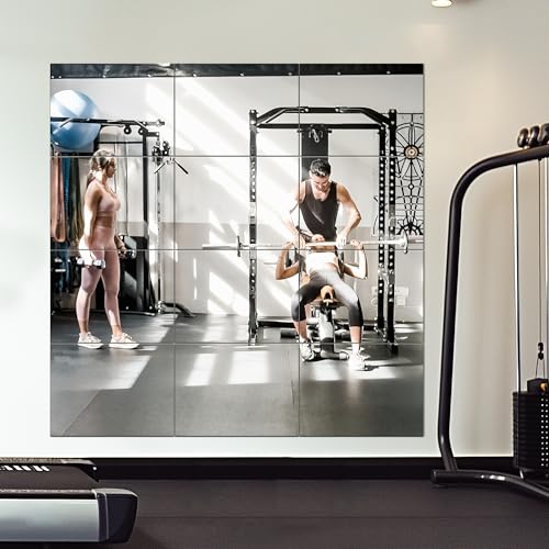 Frameless Mirror Tiles 16"x12"x12 Pcs Wall Mounted | Shatter Resistant, Full Length, Tempered Glass Panels, For Home Gym Bathroom Bedroom & Living Room Decor - size: 16''x12''-12PCS