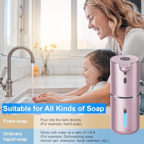 OHIFAST Automatic Foaming Soap Dispenser Touchless, USB Rechargeable Smart Hand Soap Dispenser, 6-Level Adjustable, 12.8oz/380mL Wall Mounted for Bathroom Kitchen Dish Soap-Rose Gold - color: Rose Gold, style: Foam