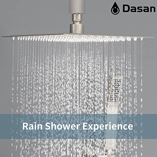 Brushed Nickel Shower System with 4 PCS Shower Body Spray Jets & 12’’ Ceiling Shower Head & Handheld Spray, DASAN Full Body Shower Faucet System with Jets Rainfall Shower Combo Set, SA-SS03BBN-S12C - color: Brushed Nickel