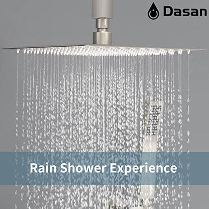 Brushed Nickel Shower System with 4 PCS Shower Body Spray Jets & 12’’ Ceiling Shower Head & Handheld Spray, DASAN Full Body Shower Faucet System with Jets Rainfall Shower Combo Set, SA-SS03BBN-S12C - color: Brushed Nickel