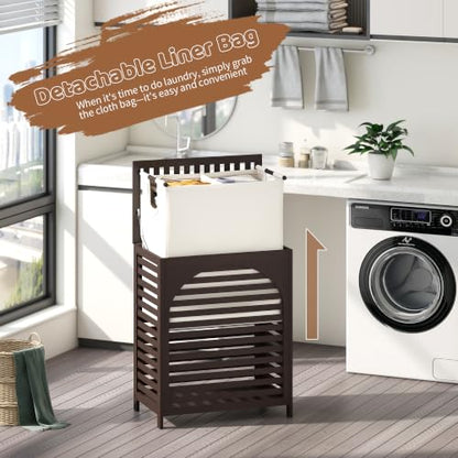 Laundry Hamper with Lid, Bamboo with Handles and Removable Liner Bag, 125L Laundry Basket for Bedroom, Bathroom & Laundry Room (Brown) - color: Brown