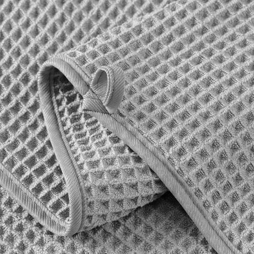 MICROFI New Microfiber Waffle Bath Towels, 2 Pieces, Soft, Absorbent, Fast Drying, Lint Free 430 GSM (30''x60''/76cm x 152cm) - color: Silver Striped