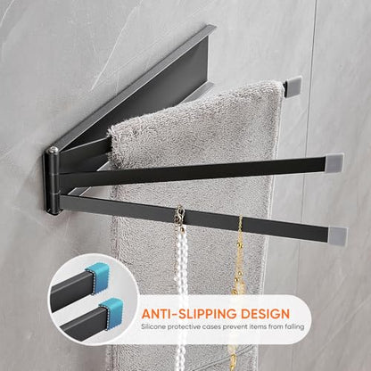 Swivel Towel Rack Thicken Metal 3-Arm Towel Bar Space Saving Wall Mounted Towel Holder with Rustproof Swing Out Towel Hanger for Bathroom Kitchen Matte Black - color: Matte Black-9.4 Inch