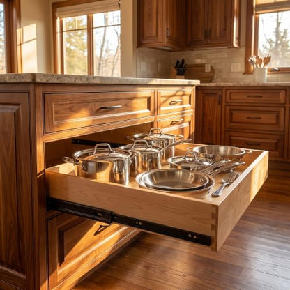SlidingSusan HardRock MDF Pull-Out Cabinet Drawer Organizer 20"W x 18"D | Heavy Duty (100Lbs) Wooden Pullout Inserts, Soft Close Sliding Shelf for Kitchen Cabinets, Pantry, Storages - Fully Assembled - size: 20x18x3'