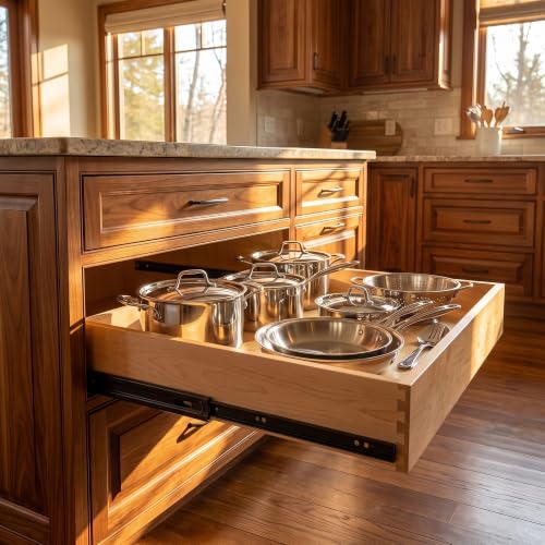 SlidingSusan HardRock MDF Pull-Out Cabinet Drawer Organizer 14"W x 21"D | Heavy Duty (100Lbs) Wooden Pullout Inserts, Soft Close Sliding Shelf for Kitchen Cabinets, Pantry, Storages - Fully Assembled - size: 14x21x3'