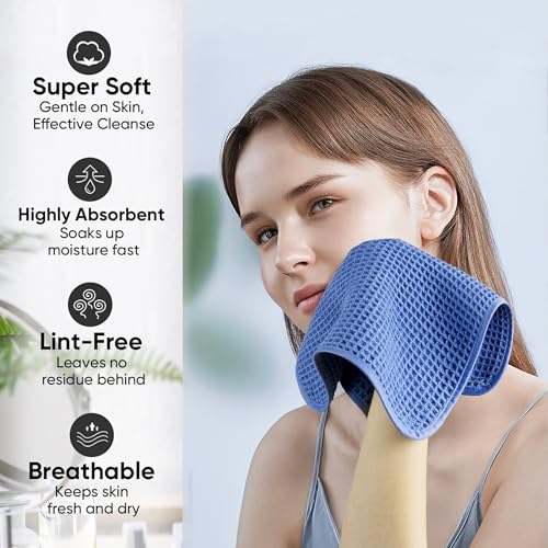Microfiber Waffle Face Towels, 4 Pieces, Soft, Absorbent, Fast Drying, Lint Free 430 GSM (Dark Blue) - color: Dark Blue
