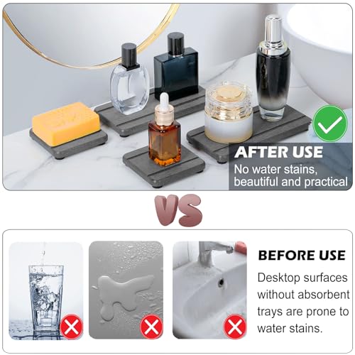 4PCS Stone Drying Trays for Bathroom Sink and Kitchen Counter, Water Absorbing Stone Tray with Diatomaceous Earth, Soap Dish and Coaster - color: Dark Gray 2stripes