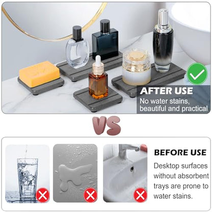 4PCS Stone Drying Trays for Bathroom Sink and Kitchen Counter, Water Absorbing Stone Tray with Diatomaceous Earth, Soap Dish and Coaster - color: Dark Gray 2stripes