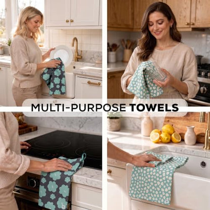 Kitchen Towels, Dish Towels for Kitchen, 2 Pc Kitchen Towel Set | Microfiber Waffle Towels, 16 x 26 inches, with Hanging Loops, Reusable Tea Towels, Cute Kitchen Towels - 2 Pack - color: Turquoise