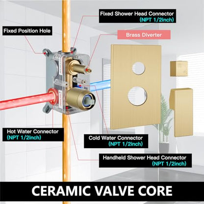 Midanya Shower Faucet Set with Handheld Sprayer,8 Inch,Brushed Gold | Rough-in Shower Valve and Trim Kit Included,Square Rain Head,Wall Mount Shower System,All Metal,Bathroom - color: Gold, size: 8 Inch