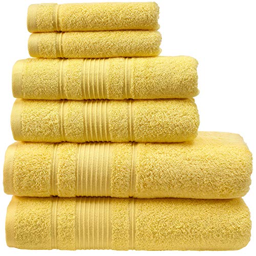 6-Piece Bath Towels Set, 100% Turkish Cotton Premium Quality Bathroom Towels, Soft and Absorbent Turkish Towels, Set Includes 2 Bath Towels, 2 Hand Towels and 2 Washcloths (Yellow) - color: Yellow, size: 6 Pieces Towel Set
