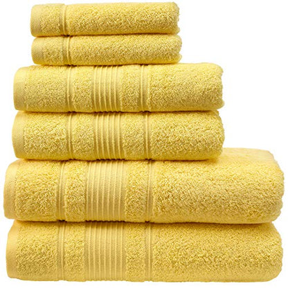 18-Piece Bath Towels Set, 100% Turkish Cotton Premium Quality Bathroom Towels, Soft and Absorbent Turkish Towels, Set Includes 6 Bath Towels, 6 Hand Towels and 6 Washcloths (Yellow) - color: Yellow, size: 18 Pieces Towel Set