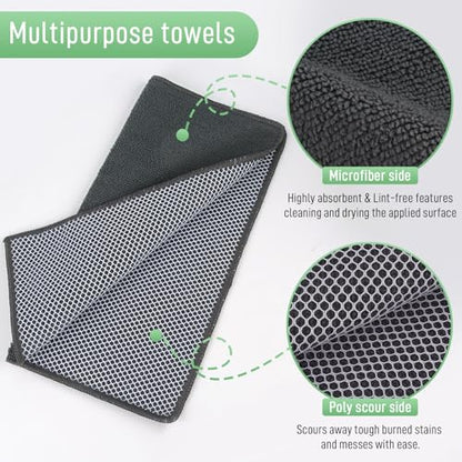 Dish Cloth for Washing Dishes Kitchen Washcloth Cleaning Cloth | 12x12inch 10pack Kitchen Towels Rags, Microfiber Cleaning Cloths, Wash Cloths with Poly Scour Side, Wholesale, Dark Grey - color: Dark Grey, size: 12inchx12inch 10pack