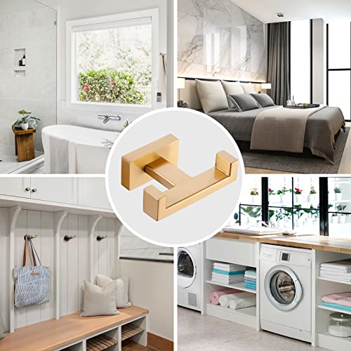Double Bathroom Towel Hook for Wall Mounted - Gold Modern Towel Holder - Heavy Duty Coat Robe Hooks for Wall - Stainless Steel Shower Towel Hanger - color: Brushed Gold