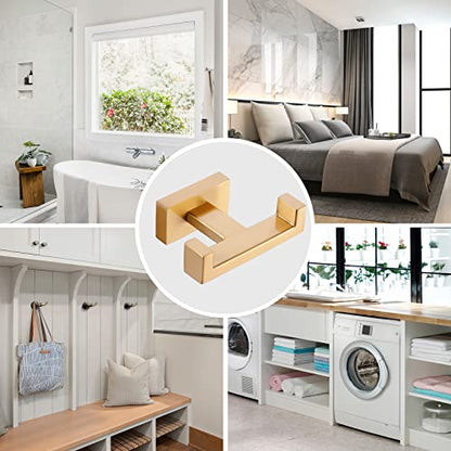 Double Bathroom Towel Hook for Wall Mounted - Gold Modern Towel Holder - Heavy Duty Coat Robe Hooks for Wall - Stainless Steel Shower Towel Hanger - color: Brushed Gold