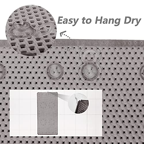 Shower and Bath Mat,Non-Slip Machine Washable and Extra Large Bathtub Mats with Drain Holes and Suction Cups Soft Foam Tub Mats-36” X 17”,Grey - color: Grey