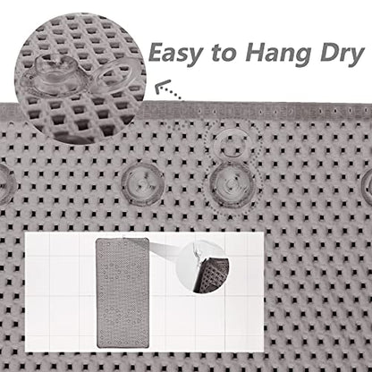Shower and Bath Mat,Non-Slip Machine Washable and Extra Large Bathtub Mats with Drain Holes and Suction Cups Soft Foam Tub Mats-36” X 17”,Grey - color: Grey