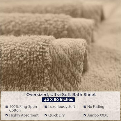 DAN RIVER Pack of 1 Oversized Bath Sheet, 40 x 80 Inches, Tan | 100% Cotton Jumbo Bath Towel with Extra Large Coverage, Lightweight Feel, Super Soft & Quick Dry - color: Tan, size: 40x80" Oversized Bath Sheet