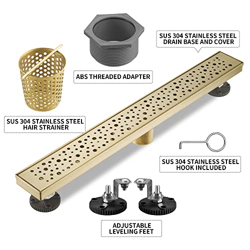 Linear Shower Drain 24 Inch, Bubbles Shower Drain SUS-304 Stainless Steel, 51L/Min Fast Drainage Floor Linear Drain, US Standard CUPC Certified, Zirconium Gold, SD-099 - color: Zirconium Gold, size: 24 Inch