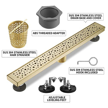 Linear Shower Drain 28 Inch, Bubbles Shower Drain SUS-304 Stainless Steel, 51L/Min Fast Drainage Floor Linear Drain, US Standard CUPC Certified, Zirconium Gold, SD-099 - color: Zirconium Gold, size: 28 Inch