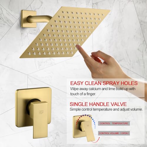 Shower Faucet Set Brushed Gold Bathroom Rainfall 8 Inch Shower Head System, Single Handle Shower Trim Kit with Rough-in Valve - color: Brushed Gold, size: 8 Inch (Wall Mount)
