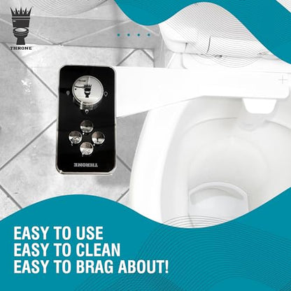 Throne Bidet Attachment for Toilet Seat USA Patented Easy Install (Black) | Non-Electric Self Cleaning Cold Water Sprayer Double Nozzle (Frontal & Rear Wash) Bathroom Bidet Toilet Seat Attachment - color: Black/Chrome