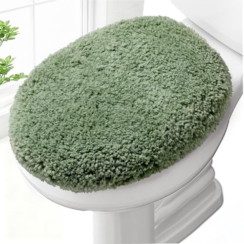 Soft Microfiber Toilet Lid Cover 17.5" x 15" Machine Washable | Solid Toilet Seat Cover Adjustable Rubber Backing Fits Most 16 -17.5" L x 14-16" W Round Oblong and Elongated Toilet Seat - color: Olive Green