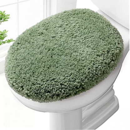 Soft Microfiber Toilet Lid Cover 17.5" x 15" Machine Washable | Solid Toilet Seat Cover Adjustable Rubber Backing Fits Most 16 -17.5" L x 14-16" W Round Oblong and Elongated Toilet Seat - color: Olive Green