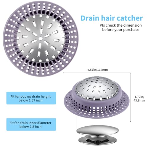 Aluvor Bathtub Drain Hair Catcher Shower Drain Cover Sink Drain Protector | Bathroom Sink & Bathtub Drain Strainer for Pop-Up & Regular Drains, purple - size: Large-Purple