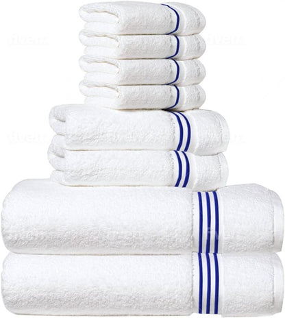 8-Piece Premium Towel Set, 2 Bath Towels, 2 Hand Towels, and 4 Wash Cloths, 100% Ring Spun Cotton Highly Absorbent Towels for Bathroom, Gym, Hotel, and Spa - color: Blue