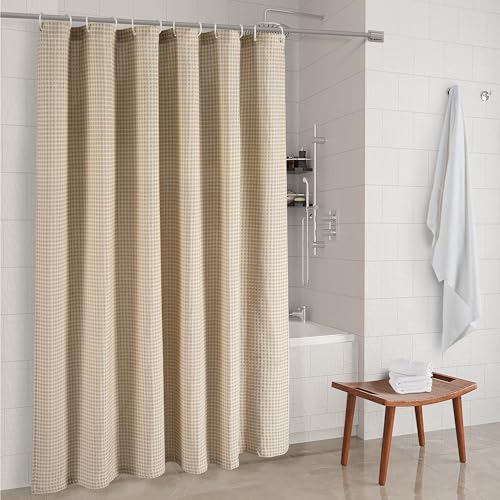 LANE LINEN Luxury Shower Curtain - 72 x 72 inches - Heavyweight Waffle Weave Fabric - Stable Hanging Design, Water Repellent & Quick Dry - Machine Washable & Header with Metal Grommets - Beige - color: 01: Waffle - Beige, size: 72"W x 72"L (Pack of 1)