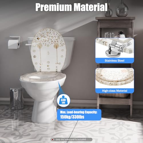 Resin Toilet Seat Round Soft Close Quick Release Heavy Duty Toilet Seats with Clear Seashells Cover Acrylic Seats Ocean Series