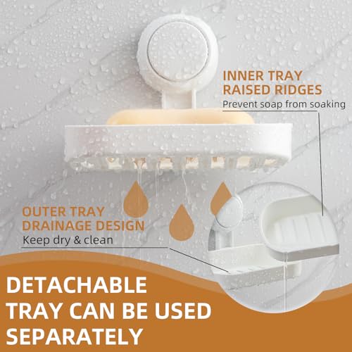 Soap Holder, Soap Dish for Shower, Suction Cup Bar Soap Holder | Soap Bar Holder for Shower, Wall Mounted Self Draining, NO Drill Sponge Holder for Bathroom, Bathtub Kitchen Sink, White - style: 1 tier