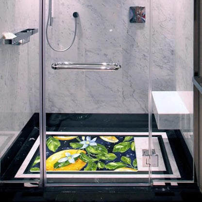Non Slip Bath Mat for Tub, 15.1 x 26.8 Inch Bathtub Mat Machine Washable Shower Mat with Drain Holes and Suction Cups, Watercolor Seamless Pattern with Lemons - color: Multi 05