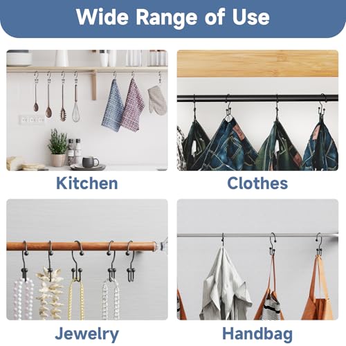 Titanker Shower Curtain Hooks Rings, Rust Resistant Metal Minimalist Simple Double Glide Shower Hooks Rings for Bathroom Shower Rods Curtains, Set of 12 Hooks - Black - color: Black, style: Minimalist