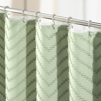 Stall Shower Curtain and Liner Set - 60 x 84 inch Long Boho Shower Curtain and Waterproof Clear Liner, Tufted Chevron Striped Tassel Shower Curtains for Bathroom, 10 Hooks, 60x84, Sage Green - color: Sage Green, size: 60"W x 84"L (Pack of 1)