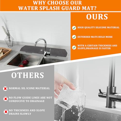 30 Inch Sink Splash Guard,Longer Silicone Sink Mat for Kitchen Bathroom,Kitchen Faucet,Silicone Sink Faucet Mat Splash Guard, Drip Protector Splash Countertop (Grey) - color: Grey