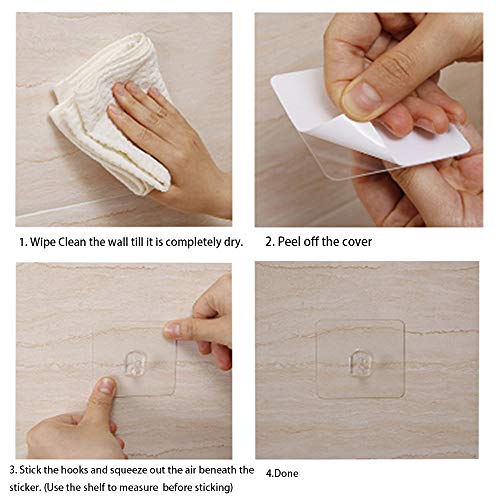Hawsam 8PCS Clear Adhesive Sticky Wall Hooks,No Drilling Strong Waterproof Sticker Hanger for Kitchen, Shower and Bathroom 20kg/44lb. (Max Loading) | No Drilling Strong Adhesive Waterproof Design Clear Hooks Set for Kitchen,Shower and Bathroom 20kg/44lb