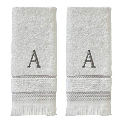 SKL Home Casual Monogram Hand Towel Set, A, 16x26, White 2 Count - color: Casual Monogram Hand Towel Set, size: Hand Towel Set, style: A