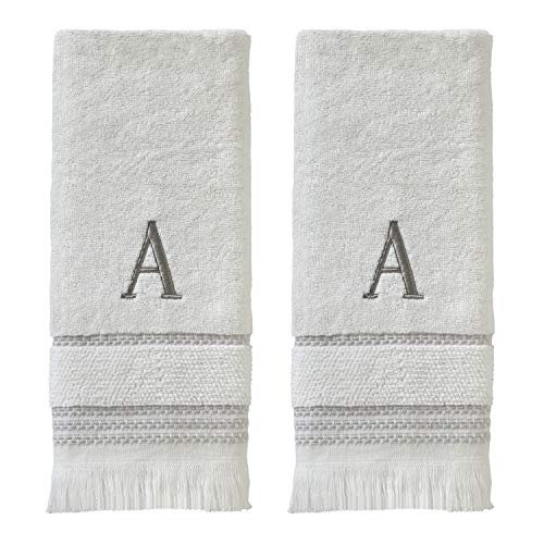 SKL Home Casual Monogram Hand Towel Set, A, 16x26, White 2 Count - color: Casual Monogram Hand Towel Set, size: Hand Towel Set, style: A